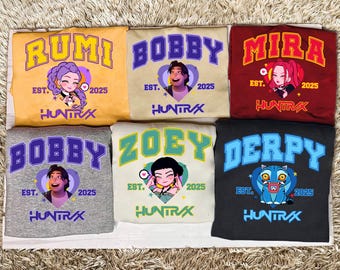Tshirt fille Huntr/x, chemise Kp0p Dem0n Hunters, chemise de fan Saja filles, Derpy, Mira, Rumi, chemise Zoey, Dem0n Hunter Merch, cadeau pour fan d'Huntrix