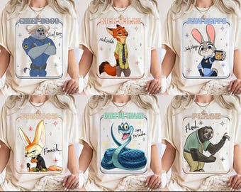 Custom Zootopia 2 Movie 2025 Character Group Shirt, Judy Hopps Nick Wilde Group T-Shirt, Birthday Family Matching Trip Tee