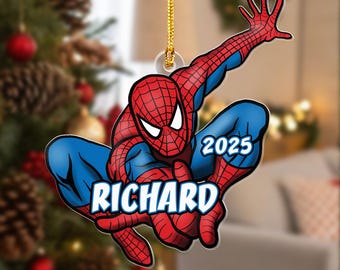 Personalized Spider-Man Christmas Ornament, Custom Acrylic Gift