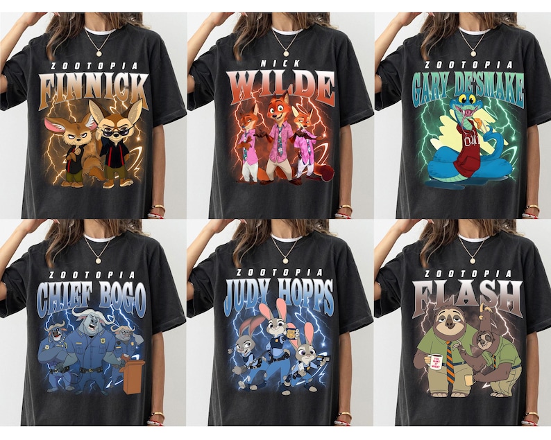 Zootopia 2 Characters Bootleg Vintage Shirt, Judy Hopps Nick Wilde Gary De'Snake Tee, Zootropolis, Disneyland Family 2025 Trip Shirt image 1