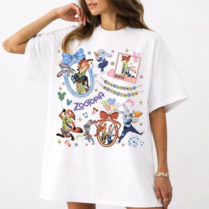 Disney Coquette Bow Watercolor Zootopia Shirt, Judy Hopps Shirt, Nick Wilde Shirt, Retro Zootropolis Disney Tee image 4