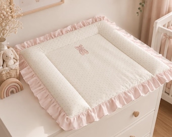 Ballerina Pointe Shoes Changing Pad Cover, Ballet Nursery Decor, Cotton Baby Dresser Topper, Custom Name Embroidery