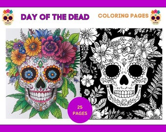 Day of Dead coloring page,Dia De Los Mueritos-Themed Coloring Pages,Skull,Halloween Design Coloring Pages,Adult Coloring Book, Digital Print