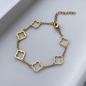 18K gold-plated bracelet with cloverleaf, link bracelet, gold bracelet, solitaire bracelet, women&#39;s jewelry, cloverleaf, stainless steel bracelet