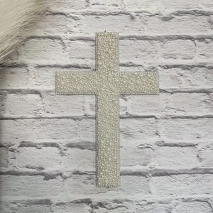 Wall cross, pearl cross, wooden crucifix, cross with pearls, handmade pearl cross