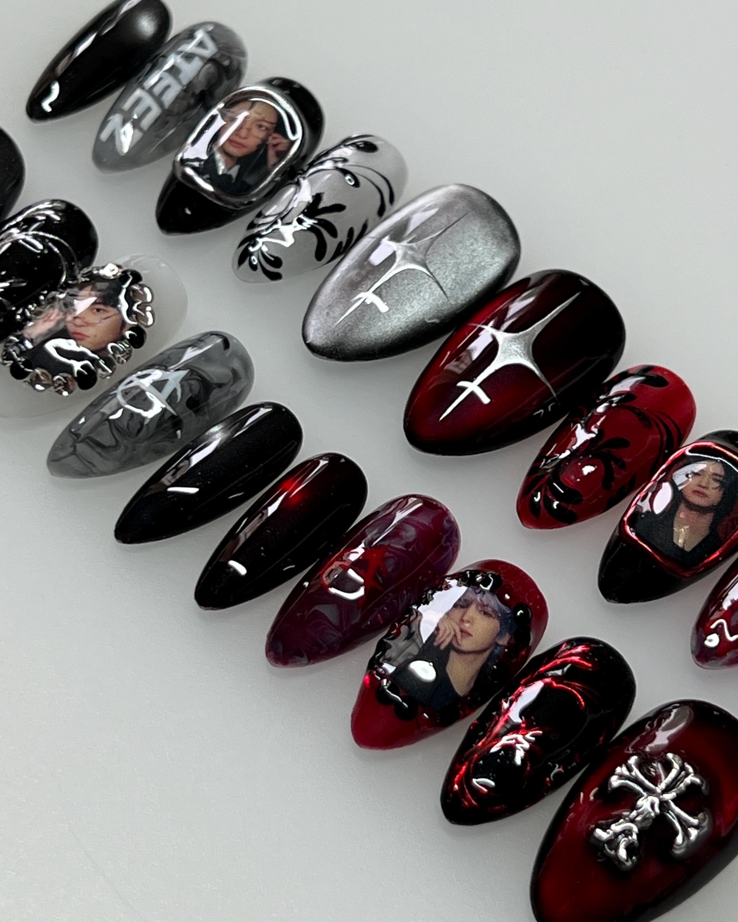 Fantasy Inspired Press-on Nails: Red, Black & Silver, Fanmade - Etsy