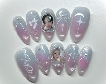 ANNAページ　ネイルパーツ　kpop TXT SEVENTEEN Pink and Blue Press-on Nails: Carat Fanmade - Etsy