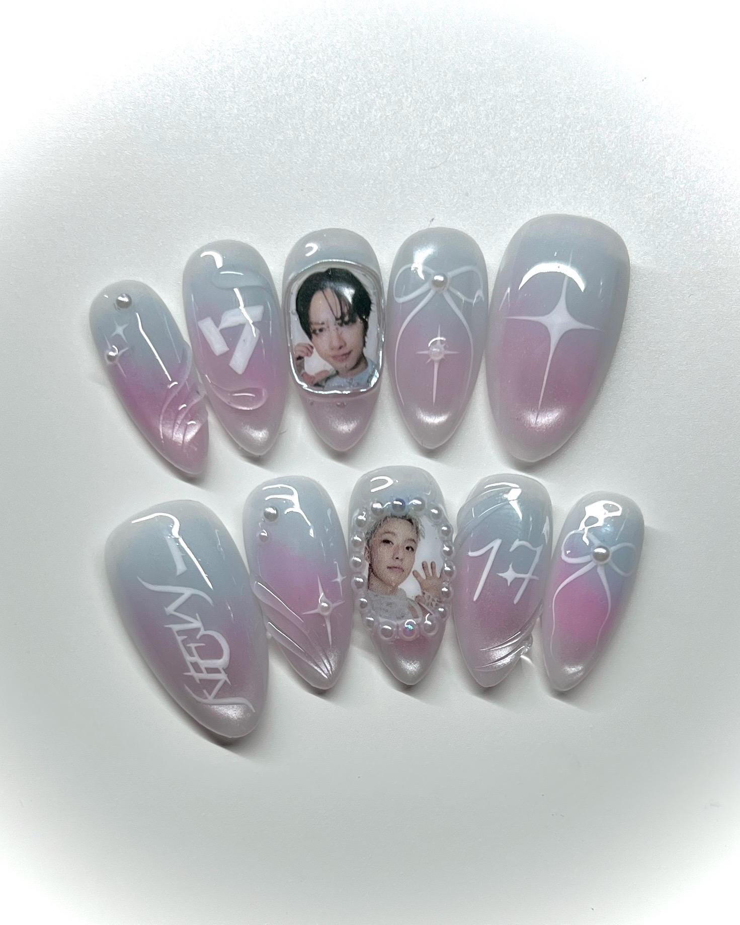 Pink and Blue Press-on Nails: Carat Fanmade - Etsy