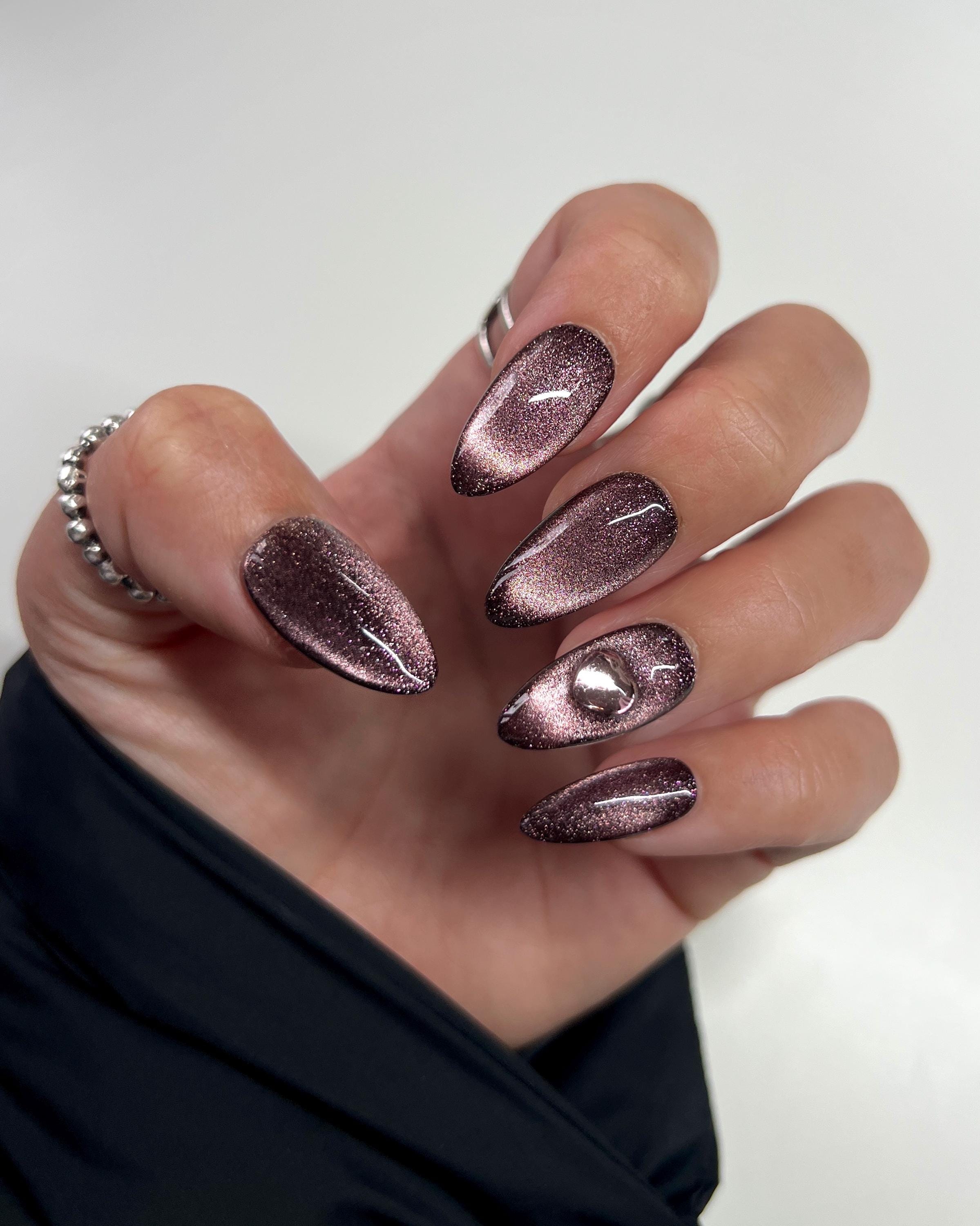 Jill Stuart jeweled Black/pink heart cat eye EUC Black Pink Jelly Cat Eye Press-on Nails Crystal Heart - Etsy main image 3