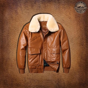 Handmade Men&#39;s Genuine Leather RAF Collar Aviator Bomber B3 Real Leather Jacket Brown Leather Coat Sheep Skin Pilot Flying Jacket