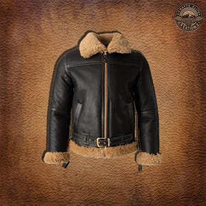 Handmade Men&#39;s Genuine Leather RAF Collar Aviator Bomber B3 Real Leather Jacket Black Leather Coat Sheep Skin Pilot Flying Jacket