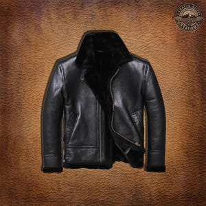 Handmade Men&#39;s Genuine Leather RAF Collar Aviator Bomber B3 Real Leather Jacket Black Leather Coat Sheep Skin Pilot Flying Jacket