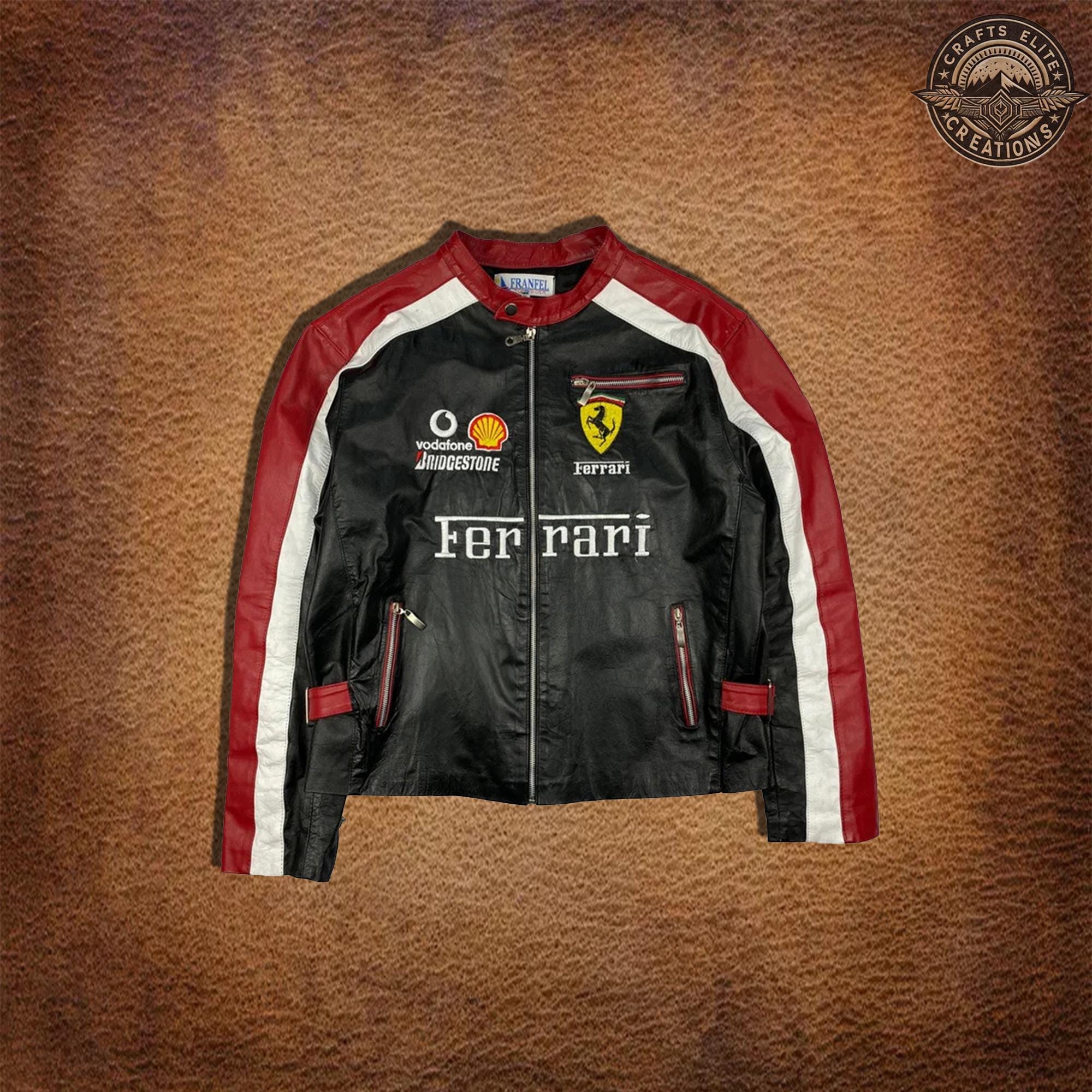 【レア】Ferrari ヴィンテージレザージャケット XXL フェラーリ Ferrari レーシングジャケット XL XXL ブラックver