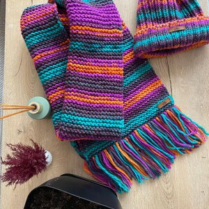 handmade scarf knitted scarf crochet scarf hand scarf wool scarf chunky scarf winter scarf warm scarf fringed scarf handmade scarf beret set