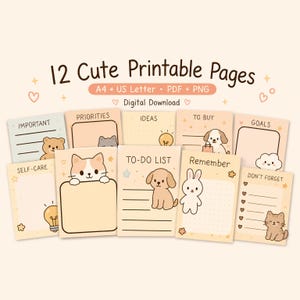 Cute Printable Notepad Bundle – Kawaii Planner Pages, Memo Sheets, Journal Paper, Printable Stationery, Digital Download