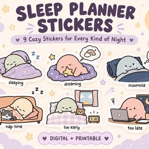 Schlafplaner-Sticker für digitale Planer – Set für Schlafenszeit & Müdigkeit