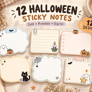 12 notas adhesivas de Halloween, lindo juego de planificador imprimible, descarga digital
