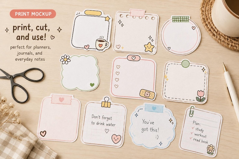 Cozy Kawaii Doodle Sticky Notes – Printable Memo Bundle (digital ...