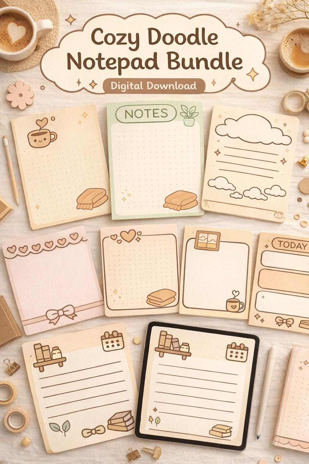 Cozy Notes Cozy Doodle Notepad Bundle – Minimalist Notes, Journal, Planner Pages ...