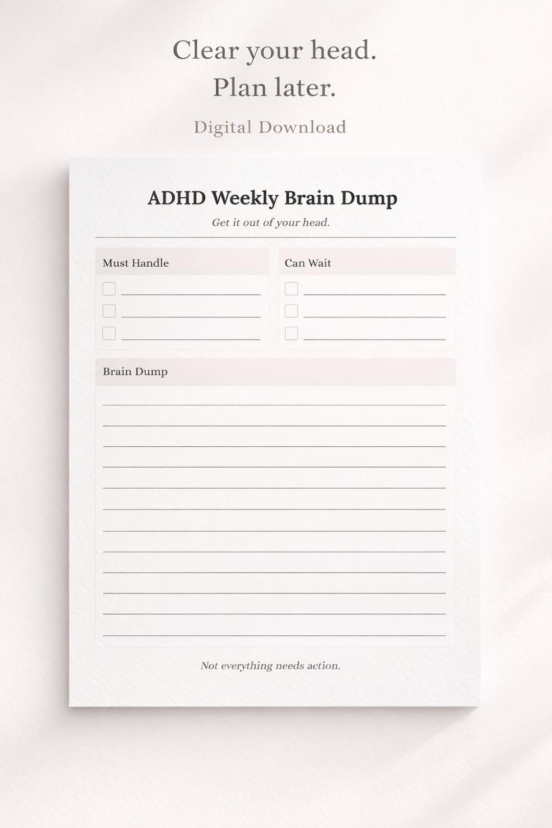 ADHD Weekly Brain Dump Printable – Minimal Focus Planner Insert ...