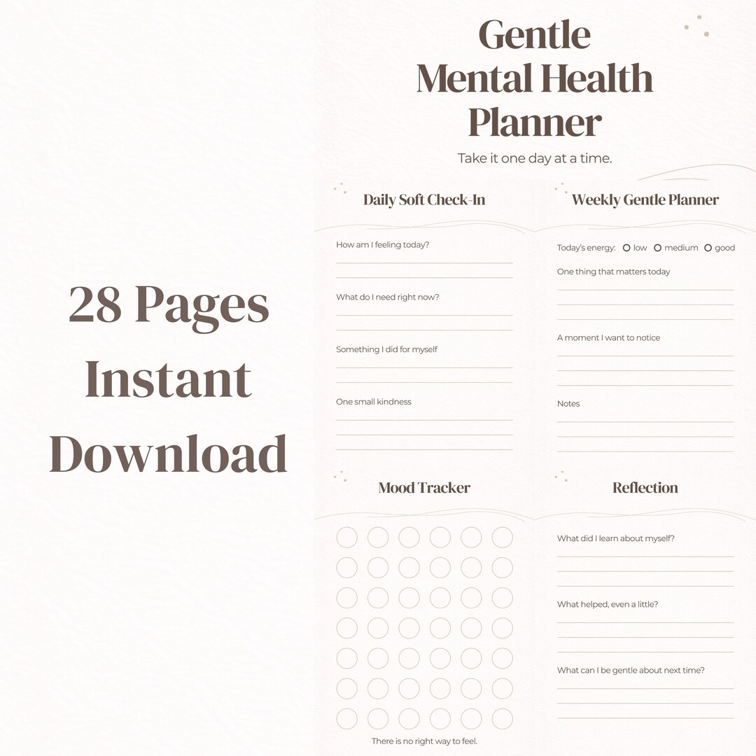 Mental Health Planner – Gentle Self Care & Mood Tracker – Minimal ...