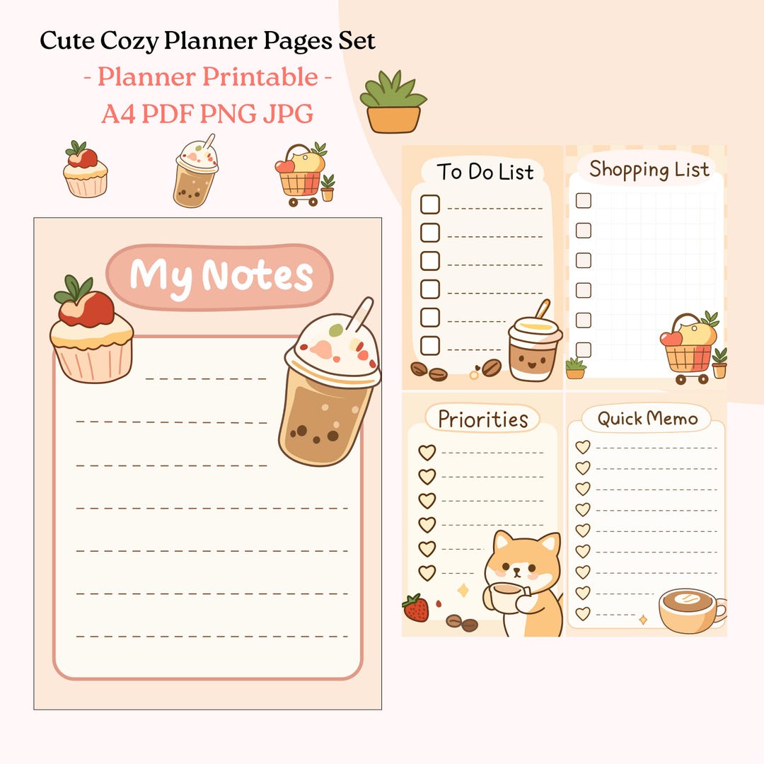 Cute Cozy Planner Pages Set | Printable to Do List, Notes, Priorities ...