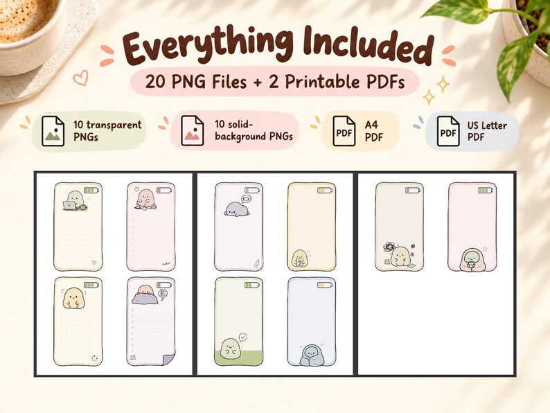 Original energy note artwork collection displayed with file information identifying 10 transparent PNGs, 10 solid-background PNGs and two printable PDFs.
