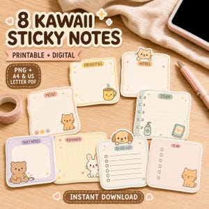 Kawaii-Tier-Haftnotizen, 8 Designs, To-Do-Listen-Planer (Digitaler Download)