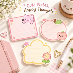 Note stampabili, 9 simpatici design Kawaii per diari e agende digitali, PNG PDF