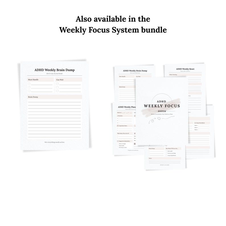 ADHD Weekly Brain Dump Printable – Minimal Focus Planner Insert ...
