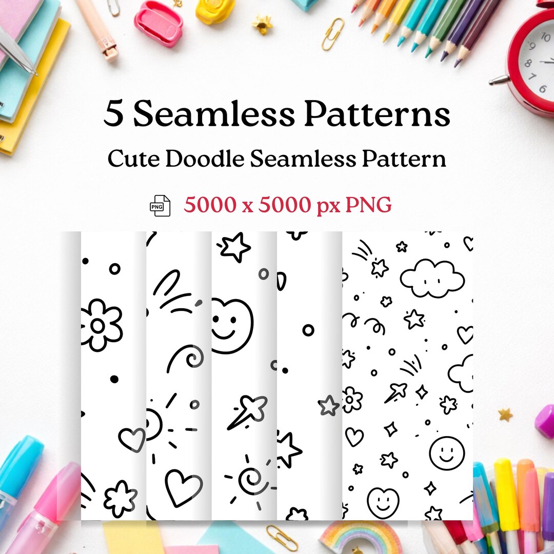 Cute Doodle Seamless Pattern, Black and White Digital Paper, Cozy Hand ...