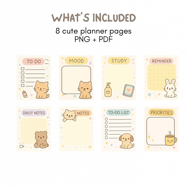 Kawaii Daily Planner Printable – Pastel Animal To-do List Pages ...