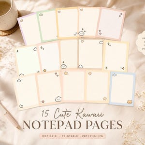 Kawaii Dot Grid Notepad Pages – Pastel Journaling Stationery (Digital Download)