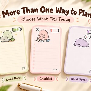 Three original energy note layouts displayed side by side to show different writing and planning options for different days.