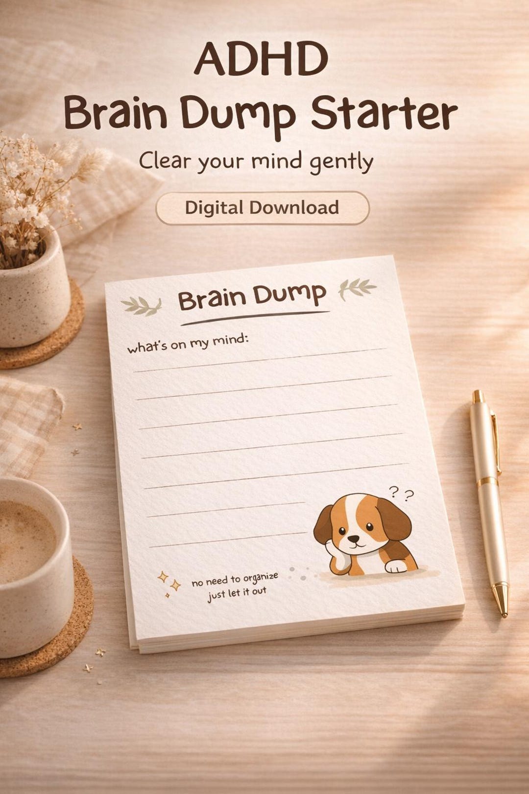 ADHD Brain Dump Starter – Overwhelm Reset Printable – Gentle ...
