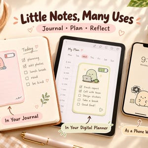 Three ways to use the original energy notes: in a paper journal, in a digital planner and as a compatible phone background.