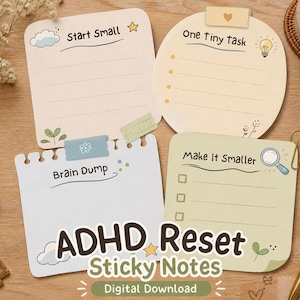 ADHD-återställningslappar – Planerare för mjuk start – Kawaii Doodle Productivity – Digital nedladdning
