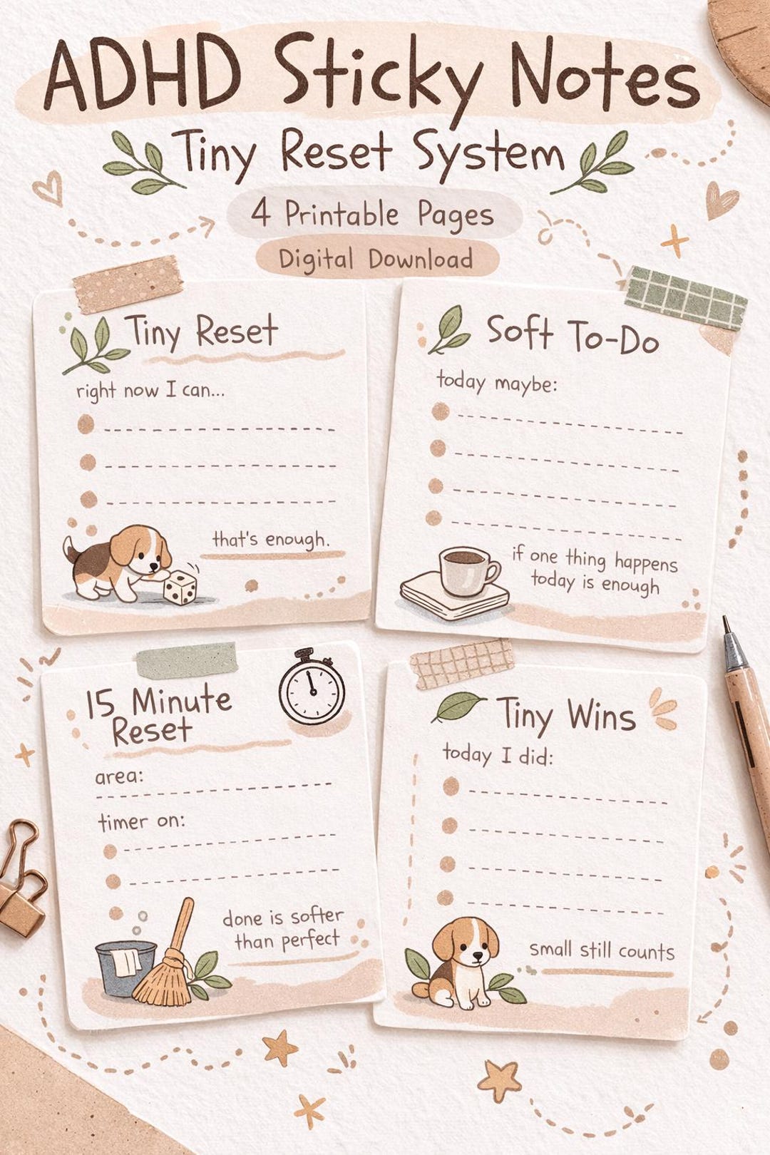 ADHD Sticky Notes Printable – Gentle to Do List & Tiny Wins Planner ...
