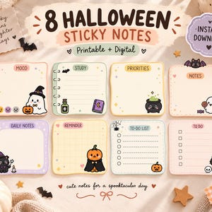 Halloween Printable Sticky Notes, Kawaii Planner Note Bundle, Ghost Pumpkin Digital Planner Notes