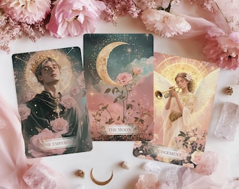 Tarot Card Deck, Tarot Deck with Guidebook, 78 Cards, Custom Tarot Deck, Oracle Deck, Gifts for Beginner, Pink Tarot, Rose Galaxy Tarot