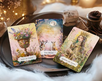 コズミックガーデンタロットデッキ：手描きイラストカード78枚、ガイド