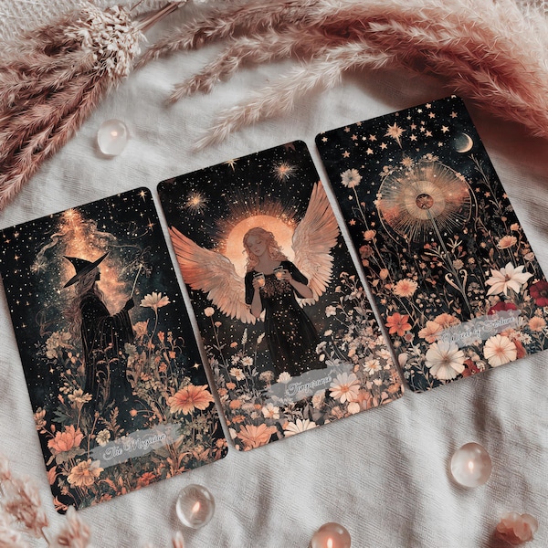 Ethereal Blossom Tarot, Tarot Deck, 78 Cards, Tarot Deck with Digital Guidebook, Unique Tarot Card Deck, Custom Design Tarot, Gift for her