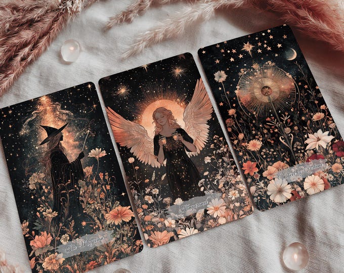 Ethereal Blossom Tarot, Tarot Deck, 78 Cards, Tarot Deck with Digital Guidebook, Unique Tarot Card Deck, Custom Design Tarot, Gift for her