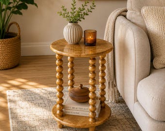 Hand crafted Solid Mango Wood Side Table Large 14/15" Top