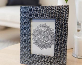Hand Embossed Antique Silver Picture Frame: Mango Wood Filigree, 7x5