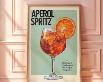 Impressão de coquetel Aperol Spritz retrô: decoração vintage de carrinho de bar (download digital)
