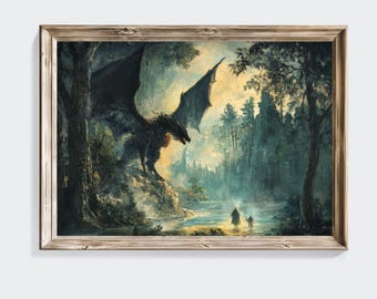 Dragon Art Print: Dark Forest, Mystical Creature (Digital Download)