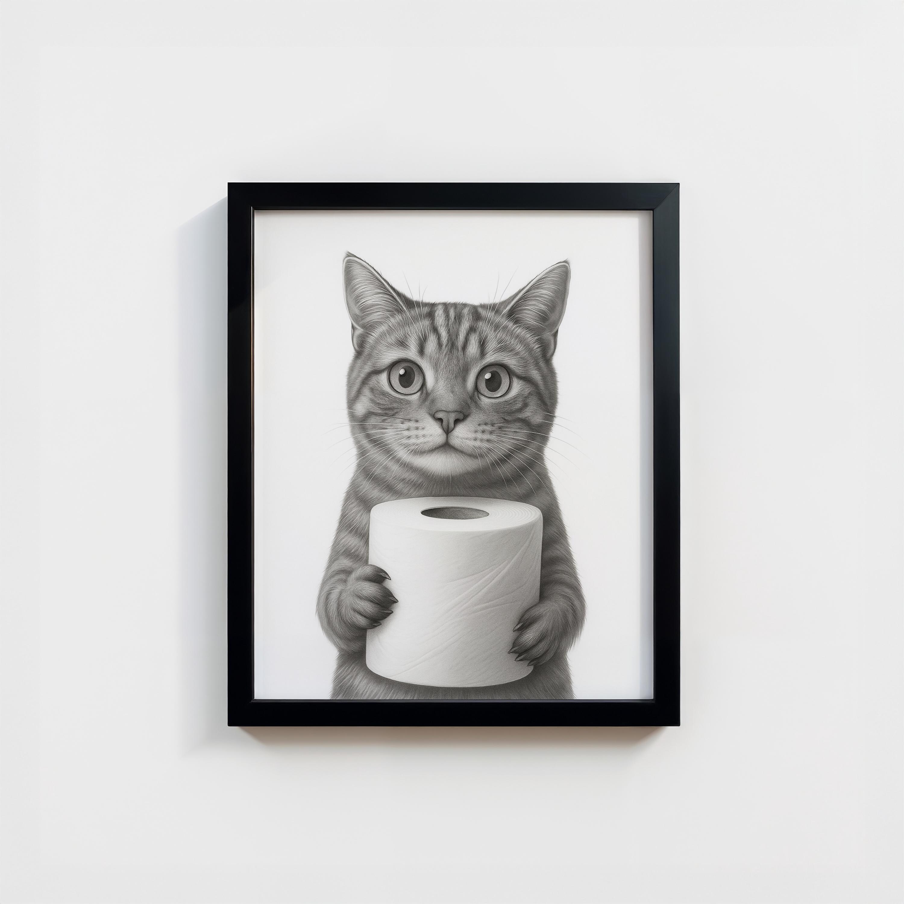 Funny Cat Bathroom Poster: Tabby Toilet Paper Print (Digital Download)