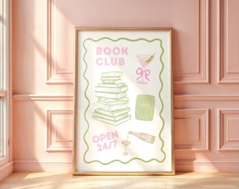 Book Club Print: Martini, Champagne, Books - Literary Wall Art (Digital Download)