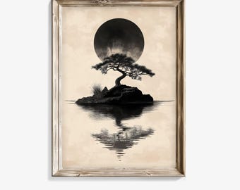 Japandi Bonsai Tree Art Print: Minimalist Zen Decor (Digital Print)